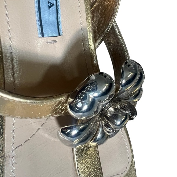 Prada Gold & Silver Large Flower Sandals Sz 38 - Picture 5 of 8